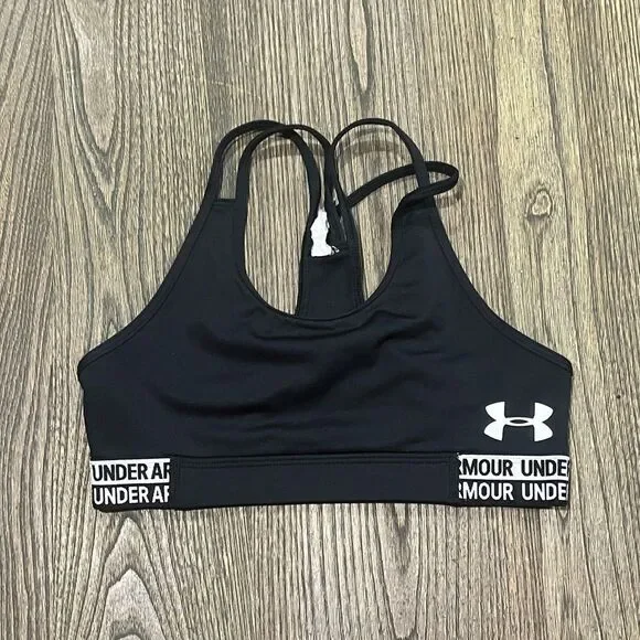 Under Armour Heatgear Armor Sports Bra Raceback Pullover Logo Print Black Size S - Picture 1 of 2